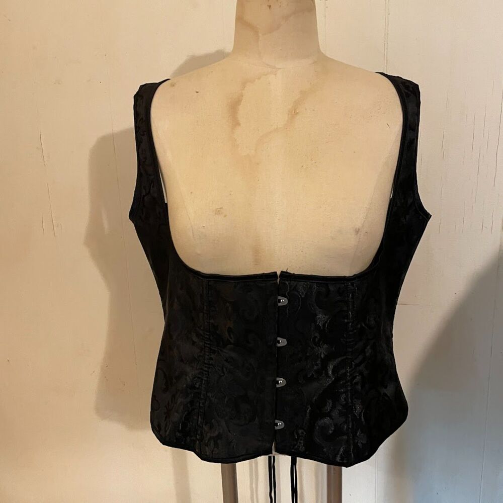 SCARLET DARKNESS Underbust Corset TOP Hook Front Laced Back Black Jacquard US 16